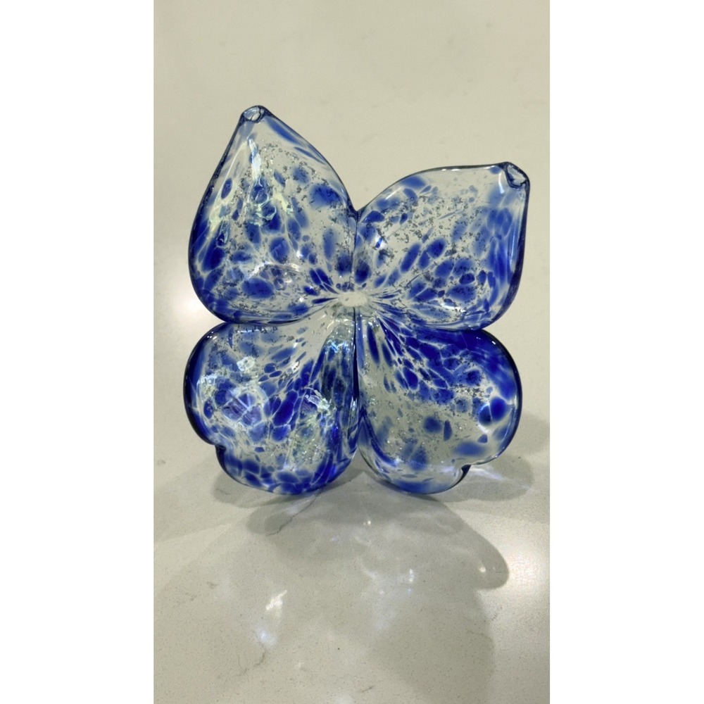Glass art Flower Butterfly Blown Glass Blue color